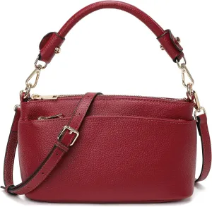 Women's Small Crossbody Bags Lady Cow Leather Shoulder Handbag Purse with 3 Shoulder Straps