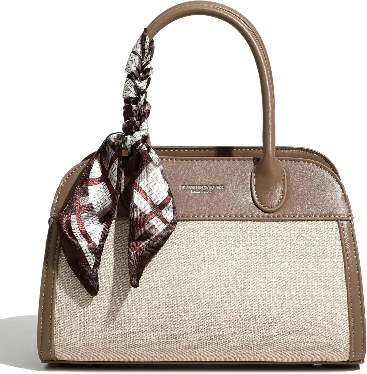 Women's Small Vegan Leather Top Handle Crossbody Satchel Tote Work Bag with Scarf