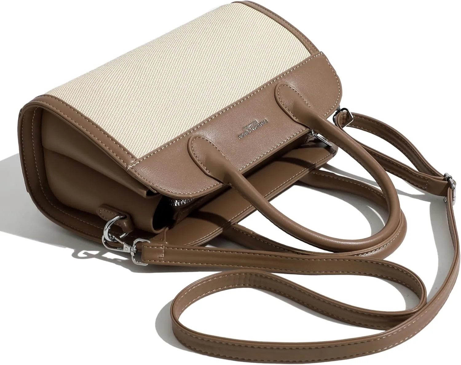 Women's Small Vegan Leather Top Handle Crossbody Satchel Tote Work Bag with Scarf