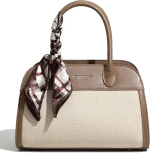 Women's Small Vegan Leather Top Handle Crossbody Satchel Tote Work Bag with Scarf