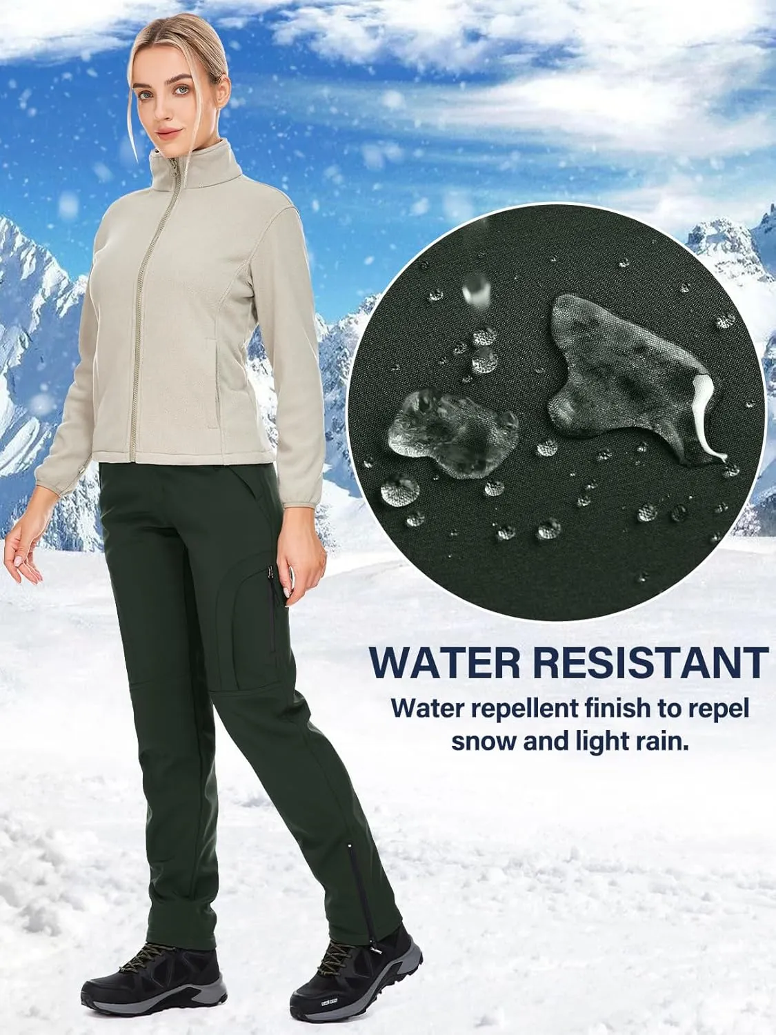 Womens Snow Pants Winter Waterproof Outdoor Soft Shell Fleece Linded Cargo Ski Hiking Pants
