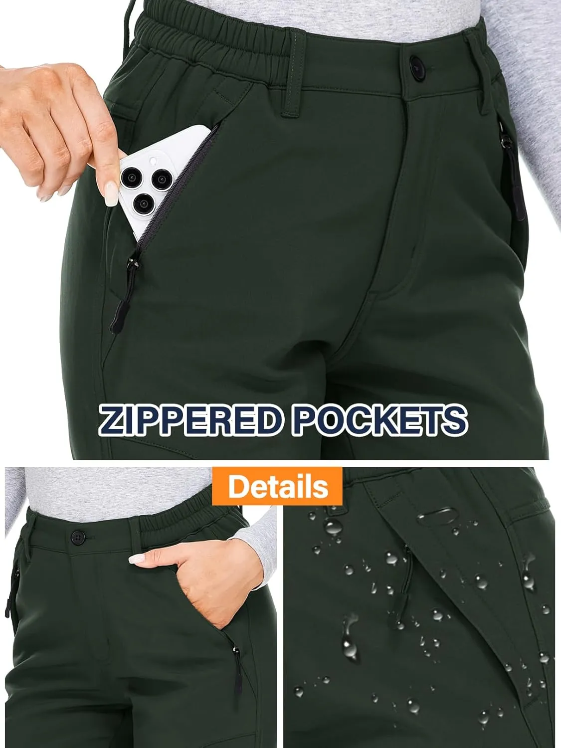 Womens Snow Pants Winter Waterproof Outdoor Soft Shell Fleece Linded Cargo Ski Hiking Pants