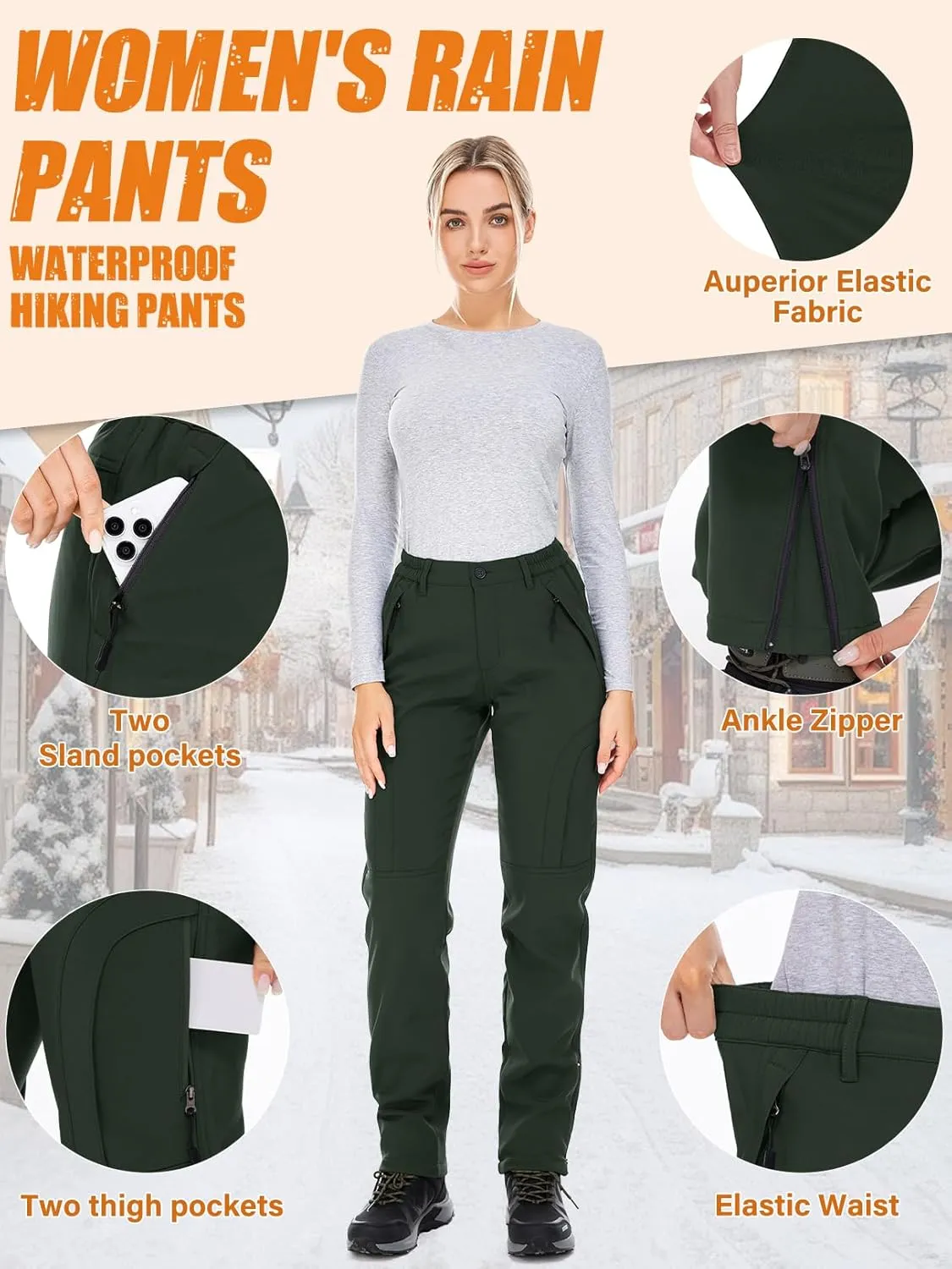 Womens Snow Pants Winter Waterproof Outdoor Soft Shell Fleece Linded Cargo Ski Hiking Pants