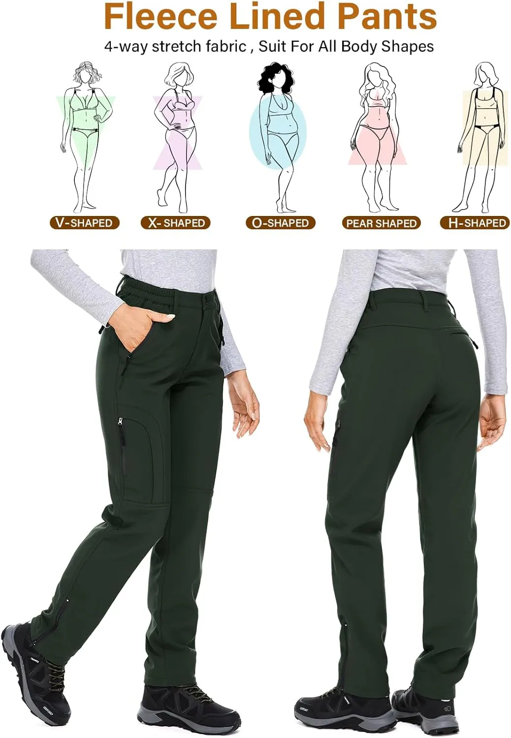 Womens Snow Pants Winter Waterproof Outdoor Soft Shell Fleece Linded Cargo Ski Hiking Pants
