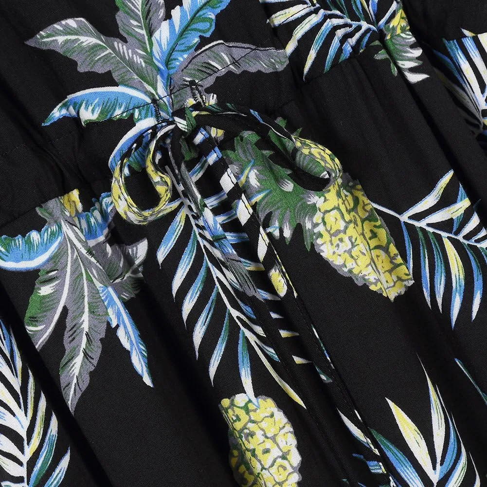 Women's Strap Maxi Hawaiian V Neck Floral Casual Beach Dresses