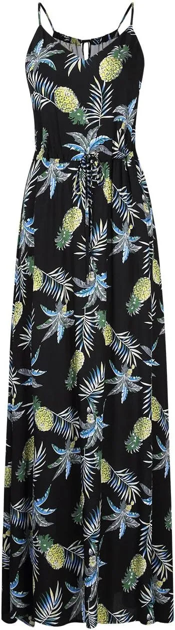 Women's Strap Maxi Hawaiian V Neck Floral Casual Beach Dresses