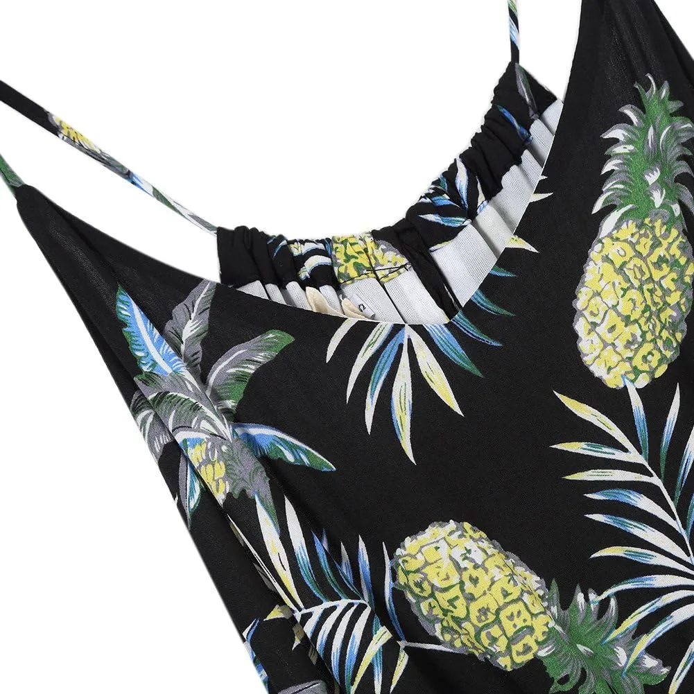 Women's Strap Maxi Hawaiian V Neck Floral Casual Beach Dresses