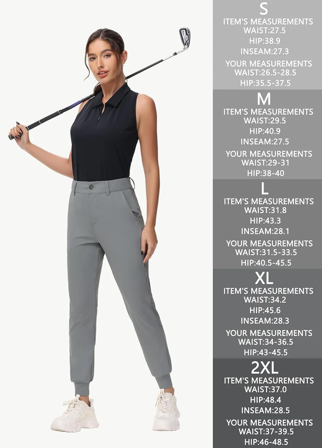Women's Stretch Golf Joggers Pants - Tapered Athletic Casual Work Dress Travel Sweatpants with Zipper Pockets UP50