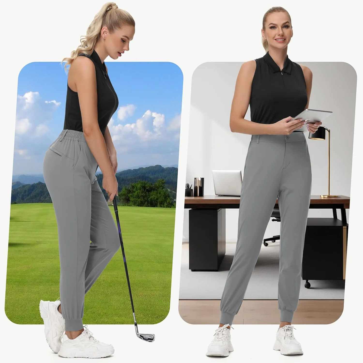 Women's Stretch Golf Joggers Pants - Tapered Athletic Casual Work Dress Travel Sweatpants with Zipper Pockets UP50