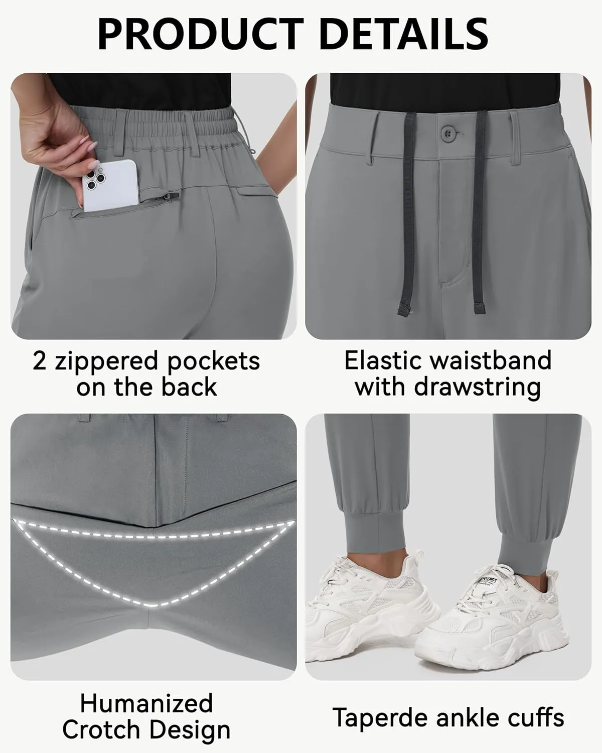 Women's Stretch Golf Joggers Pants - Tapered Athletic Casual Work Dress Travel Sweatpants with Zipper Pockets UP50