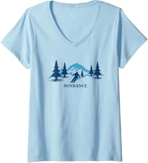 Womens Sundance Utah Ski Resort Skiing Skier V-Neck T-Shirt