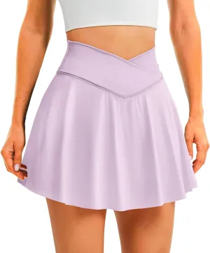 Womens Tennis Skirt with Pockets Shorts Crossover High Waisted Athletic Skorts Skirts for Golf Running Workout