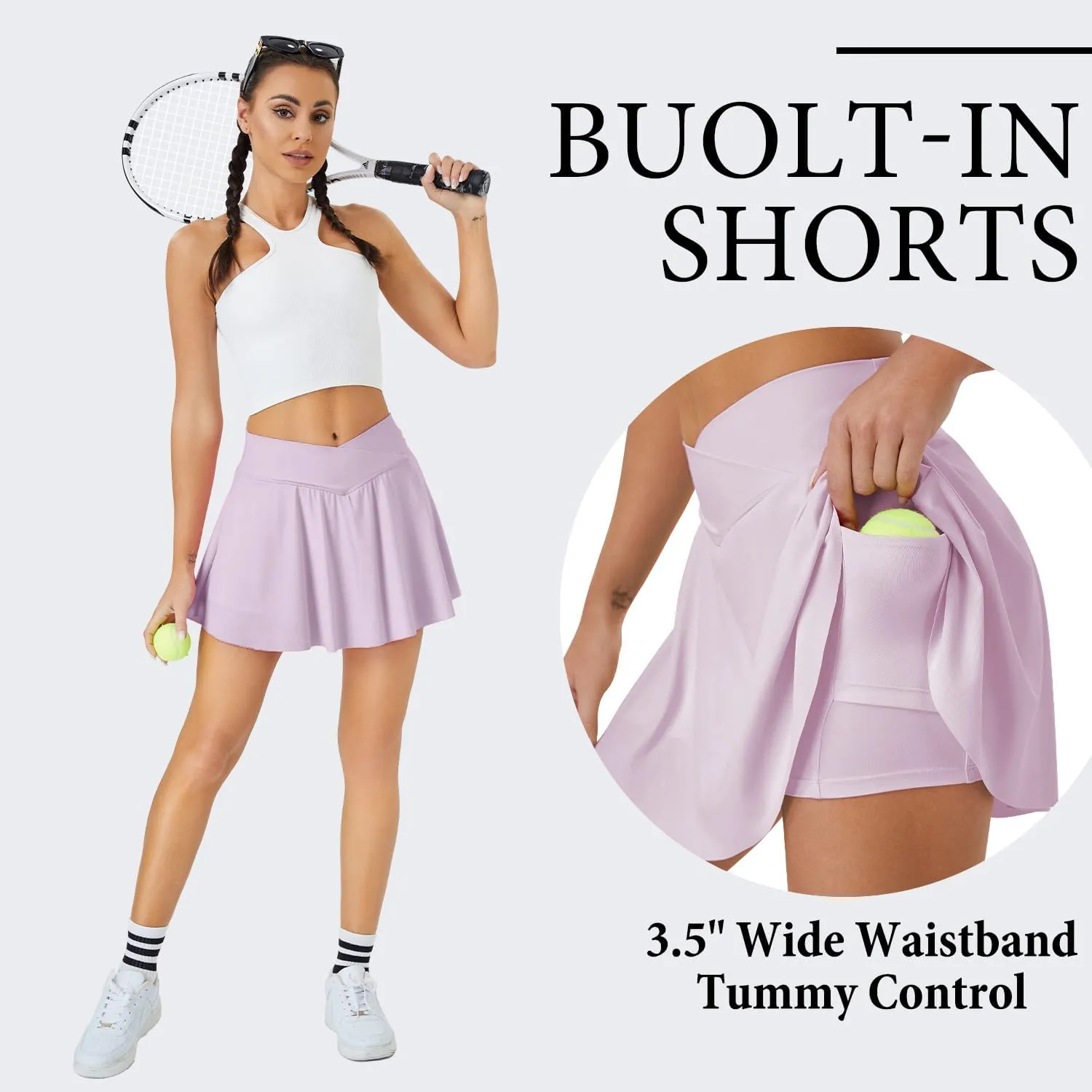Womens Tennis Skirt with Pockets Shorts Crossover High Waisted Athletic Skorts Skirts for Golf Running Workout