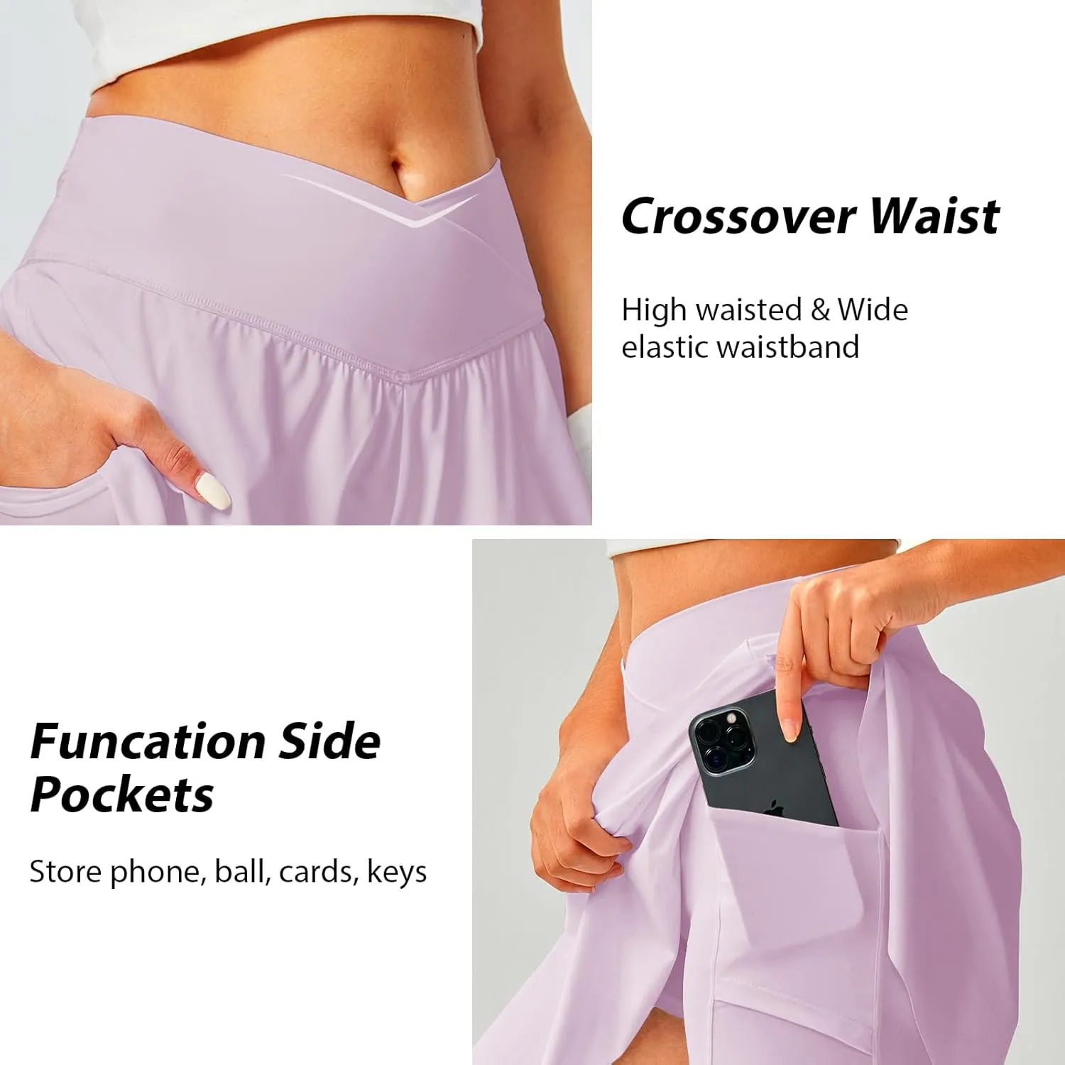 Womens Tennis Skirt with Pockets Shorts Crossover High Waisted Athletic Skorts Skirts for Golf Running Workout