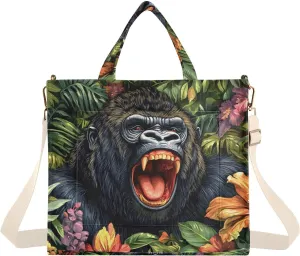 Women's Tote Bag Angry Gorilla Print, Corduroy Handbags Purses with Detachable Strap Small