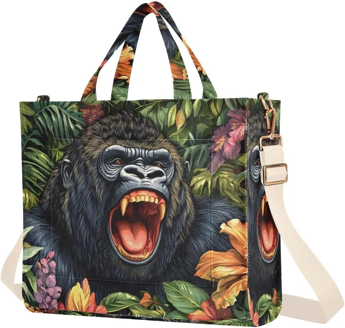 Women's Tote Bag Angry Gorilla Print, Corduroy Handbags Purses with Detachable Strap Small