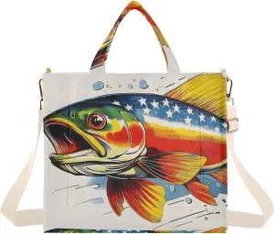 Women's Tote Bag Trout America Print, Corduroy Handbags Purses with Detachable Strap Small