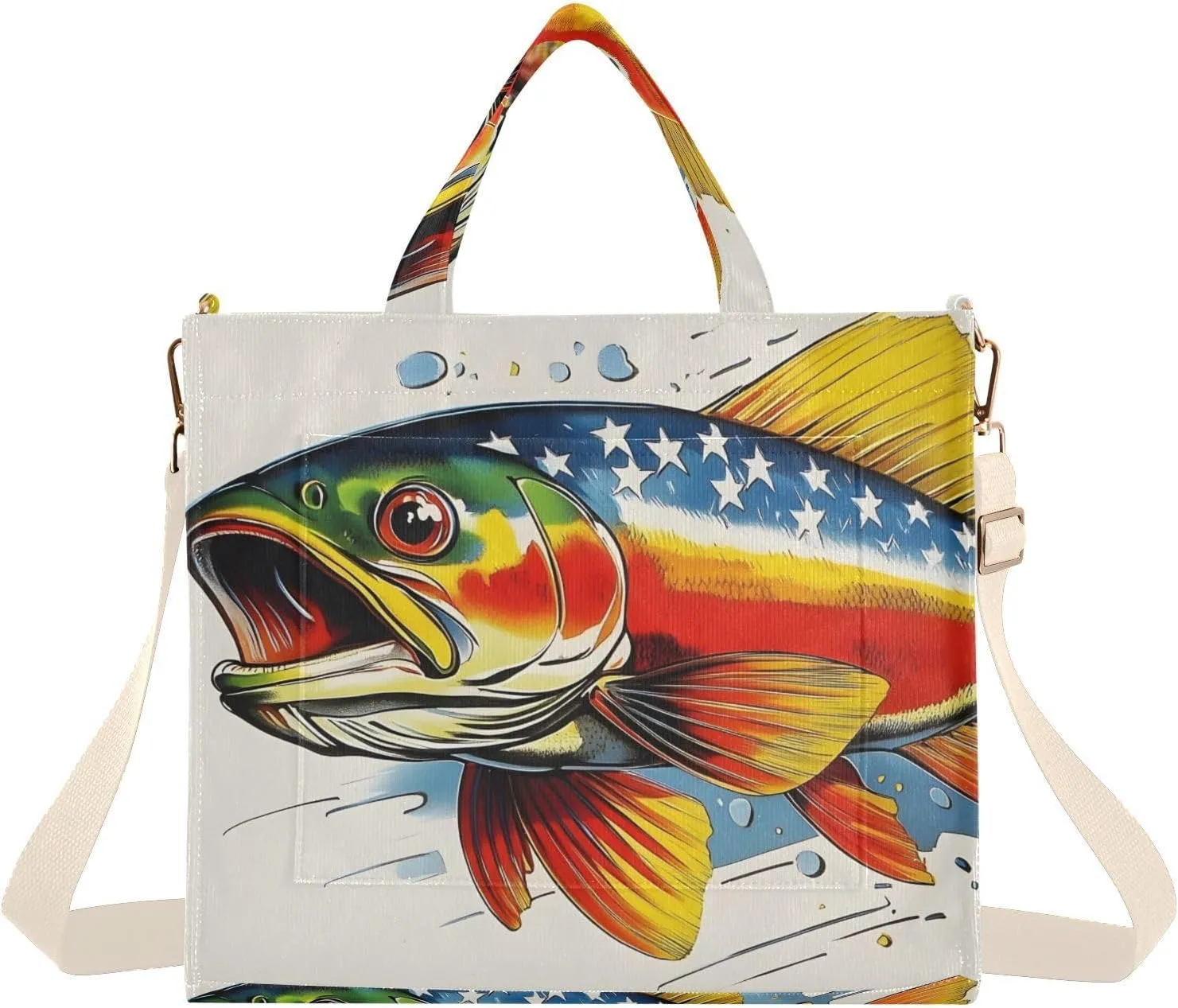 Women's Tote Bag Trout America Print, Corduroy Handbags Purses with Detachable Strap Small