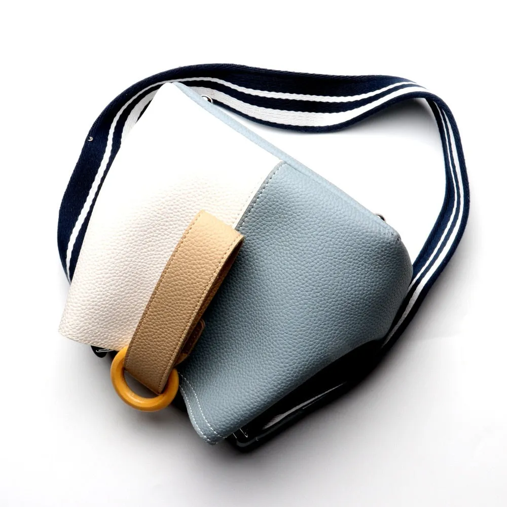 Women's Tote Collection 2019 Genuine Leather women's bag, bucket bag, European and American fashion handbags, one shoulder bags satchel (Blue fight white)