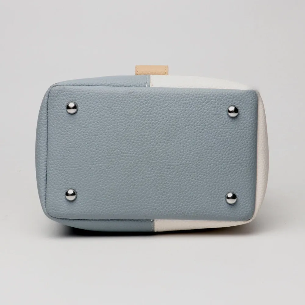 Women's Tote Collection 2019 Genuine Leather women's bag, bucket bag, European and American fashion handbags, one shoulder bags satchel (Blue fight white)