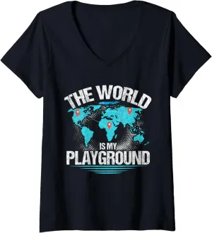 Womens Travel Explore Outdoors Wanderlust Tourism Tourist Landscape V-Neck T-Shirt