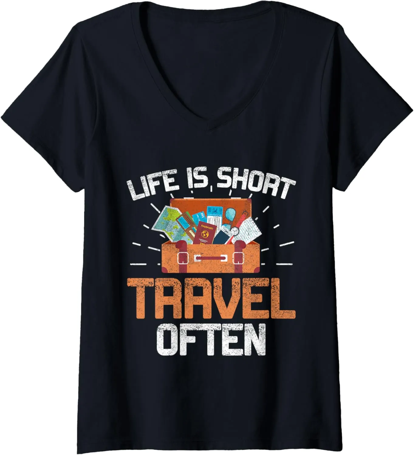 Womens Travel Explore Outdoors Wanderlust Tourism Tourist Landscape V-Neck T-Shirt