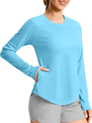Women's UPF50  Sun Protection Shirts with Zip Pocket Long Sleeve Workout Tops for Swimming Hiking Quick Dry Rash Guard
