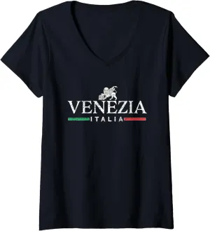 Womens Vintage Venice Venezia V-Neck T-Shirt