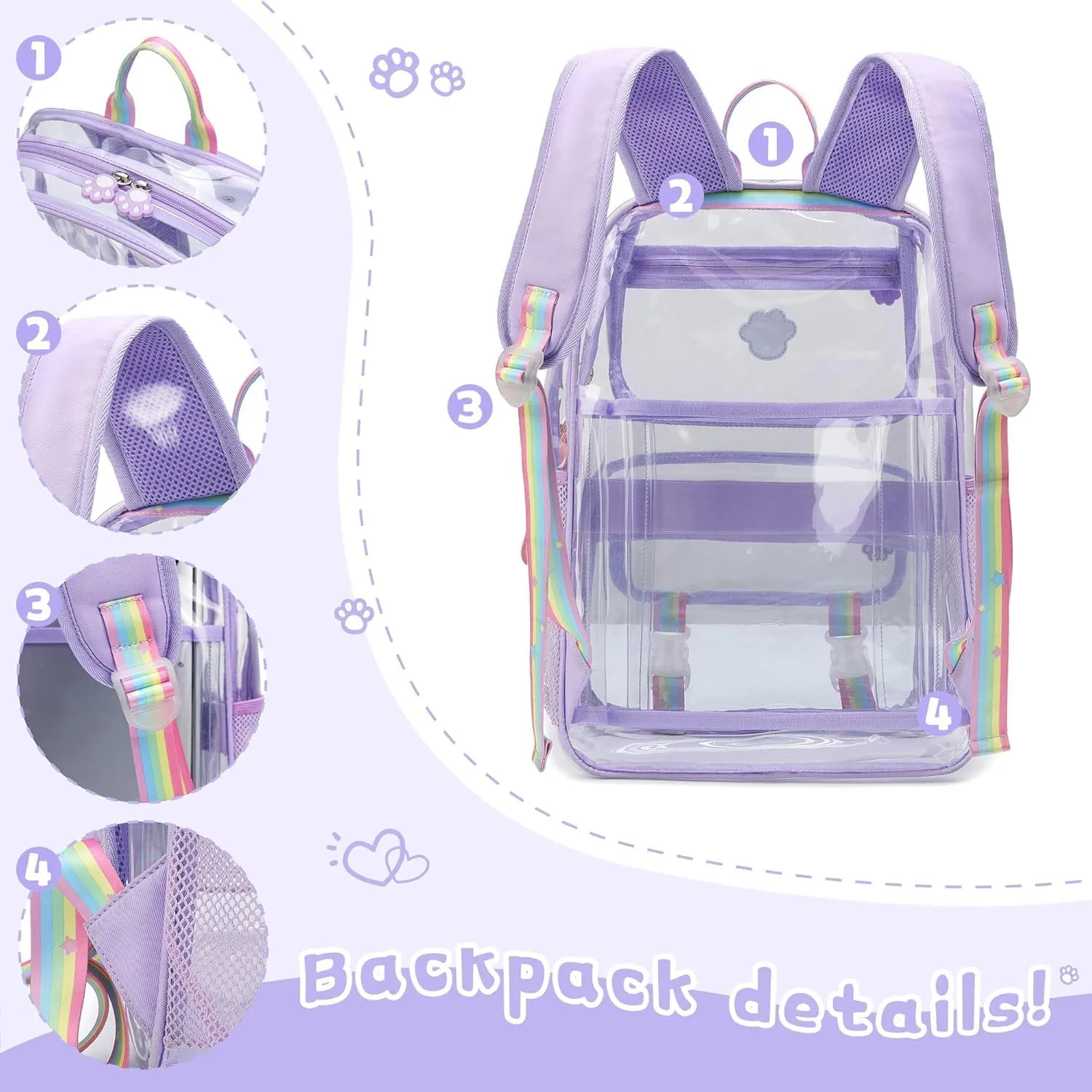 Wonder Comfort Clear Backpack Stadium Approved Heavy Duty Large Transparent Bag with Anti-Theft Pocket for School, Work, and Events
