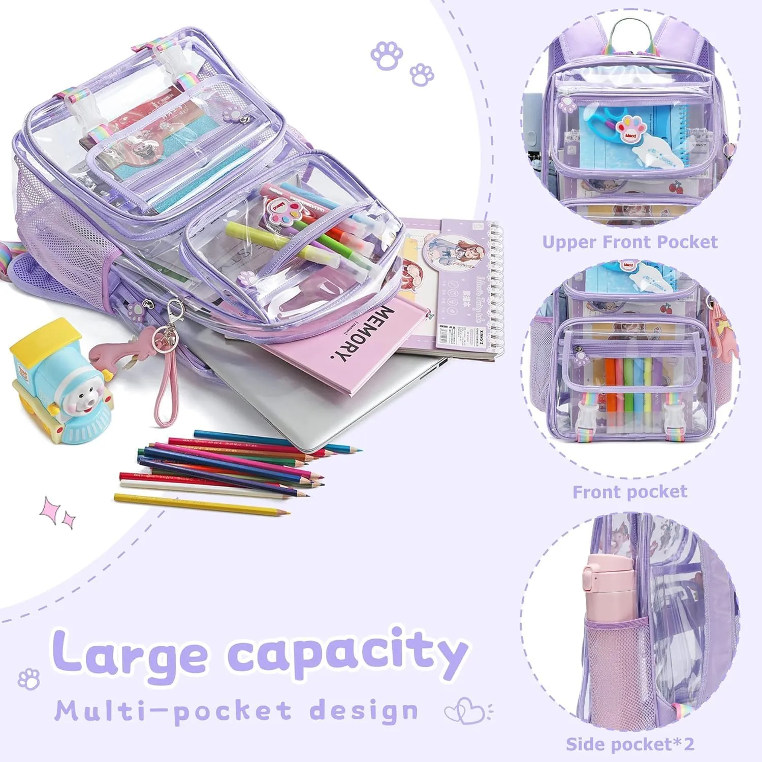 Wonder Comfort Clear Backpack Stadium Approved Heavy Duty Large Transparent Bag with Anti-Theft Pocket for School, Work, and Events