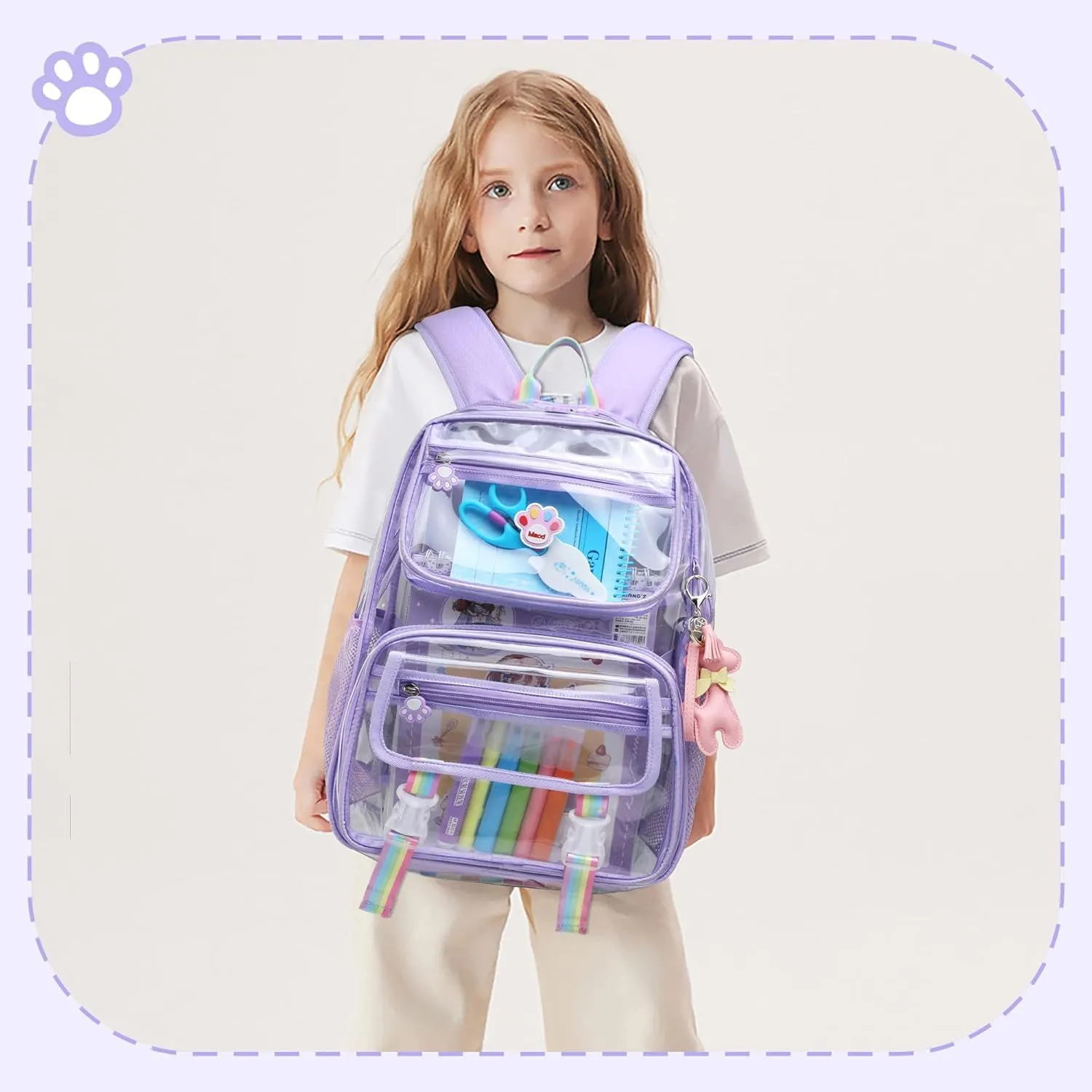 Wonder Comfort Clear Backpack Stadium Approved Heavy Duty Large Transparent Bag with Anti-Theft Pocket for School, Work, and Events