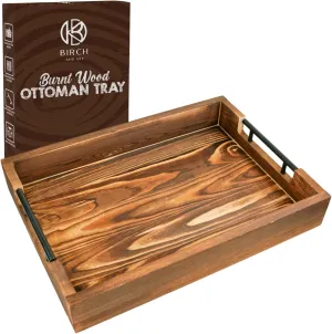 Wooden Serving Tray – Ottoman Tray - Modern Decorative Trays with Metal Handles – Coffee Table Tray for Living Room, Bedroom, Entryway & Kitchen – Table, Couch & Food Tray