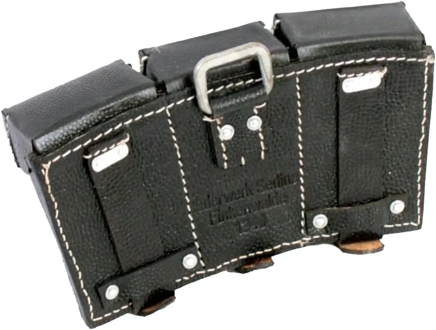 World War Repro WW2 German 98K K98 Mauser Rifle 8mm Triple Ammunition Pouch Black Leather Belt Pouch Carrier WWII Ammo Pouch
