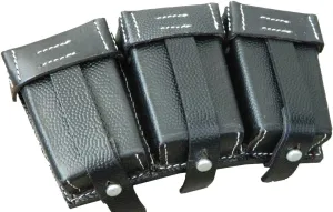 World War Repro WW2 German 98K K98 Mauser Rifle 8mm Triple Ammunition Pouch Black Leather Belt Pouch Carrier WWII Ammo Pouch