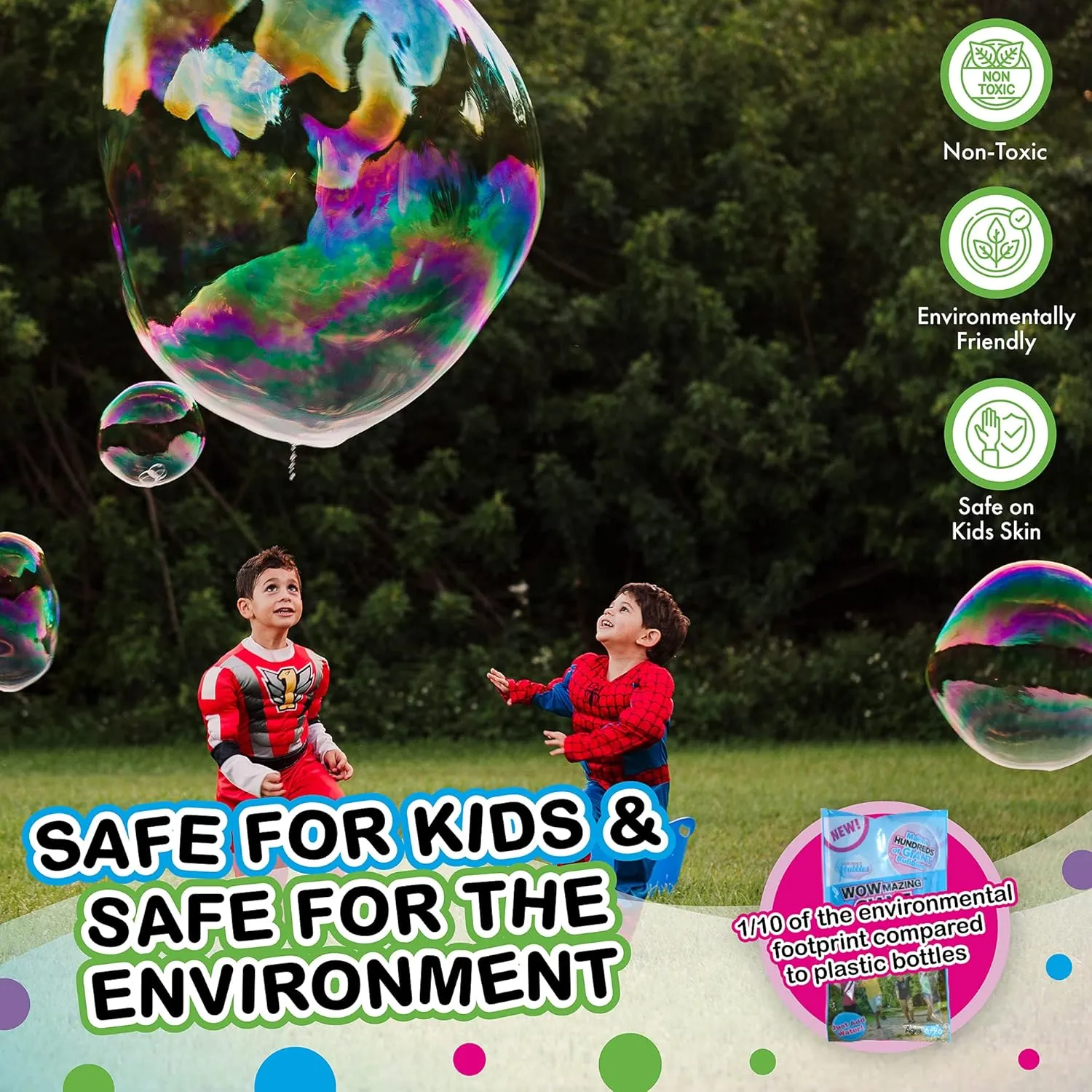 WOWMAZING Big Bubbles Refill - Concentrated Giant Bubble Solution Makes 4 Gallons | 5 Pouches for Kids’ Fun | USA Made