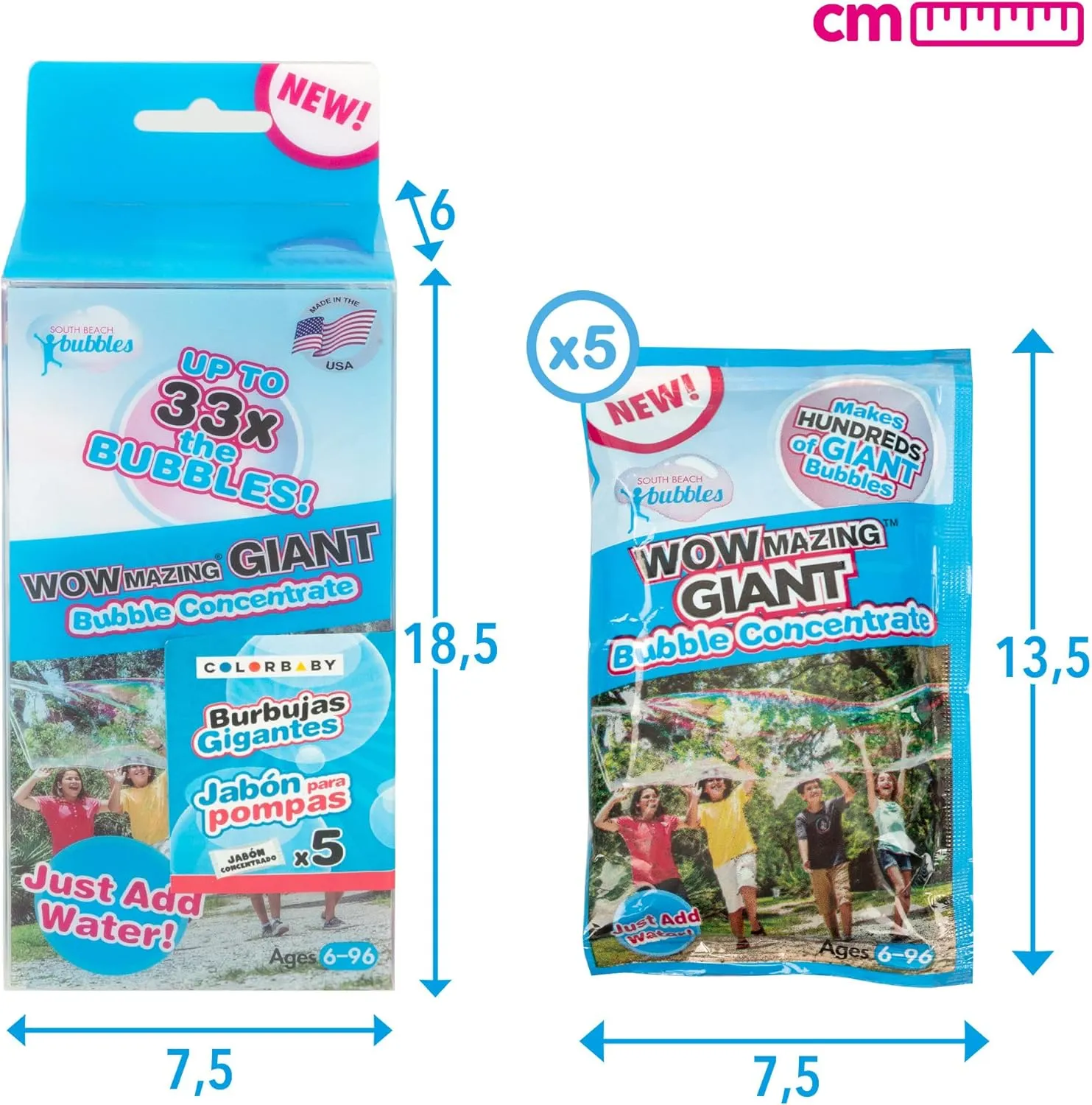 WOWMAZING Big Bubbles Refill - Concentrated Giant Bubble Solution Makes 4 Gallons | 5 Pouches for Kids’ Fun | USA Made