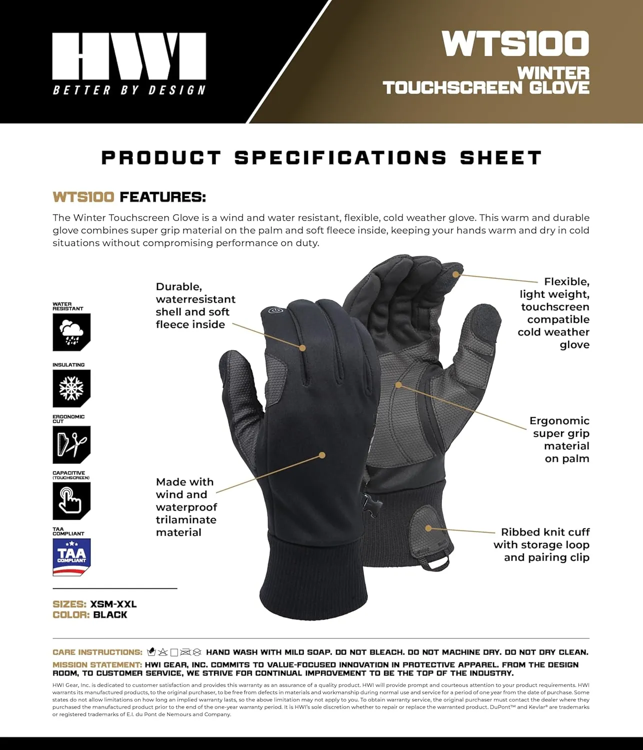 WTS Winter Touchscreen Utility Glove Cold Weather, Inner Fleece, Wind & Water-Resistant, Flexible, Lightweight