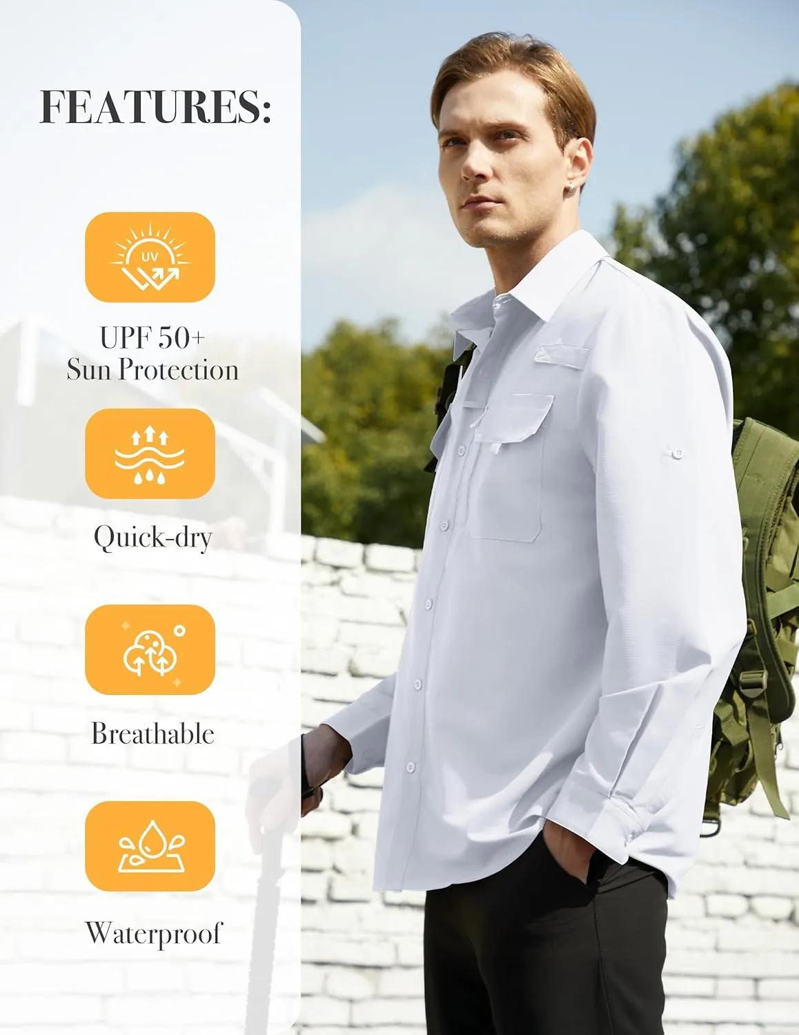WULFUL Men's Sun Protection Fishing Shirts UPF 50  UV Lightweight Quick Dry Cooling Button Down Shirts for Work Hiking Safari