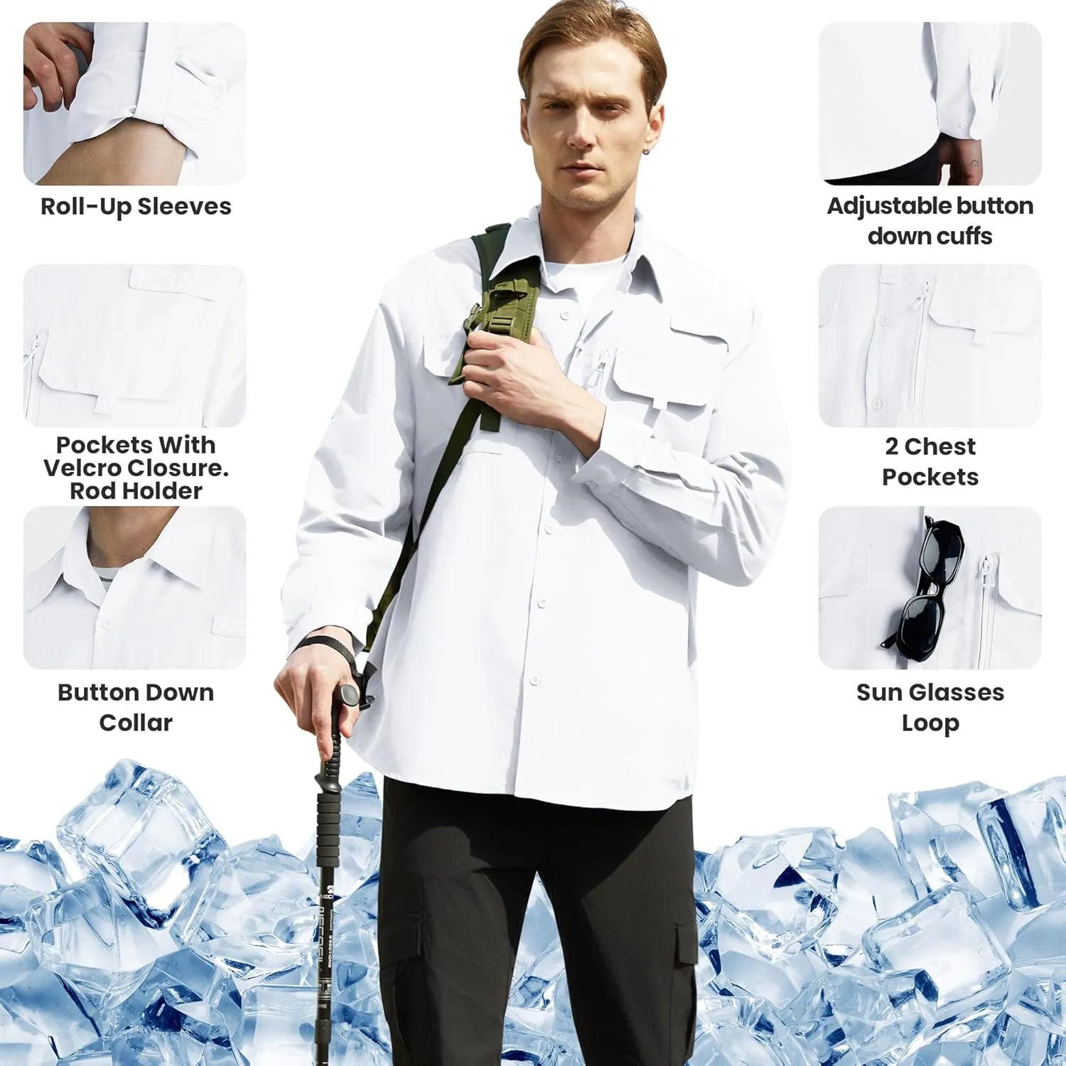 WULFUL Men's Sun Protection Fishing Shirts UPF 50  UV Lightweight Quick Dry Cooling Button Down Shirts for Work Hiking Safari