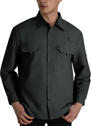 WULFUL Men's Sun Protection Fishing Shirts UPF 50  UV Lightweight Quick Dry Cooling Button Down Shirts for Work Hiking Safari