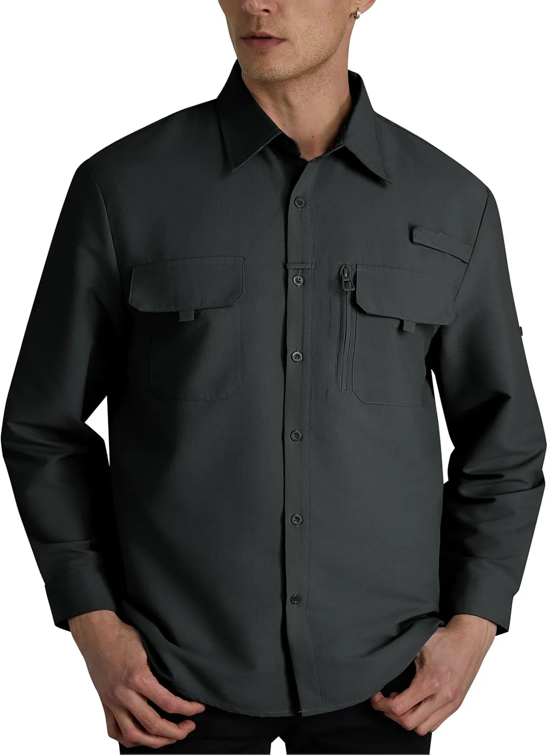 WULFUL Men's Sun Protection Fishing Shirts UPF 50  UV Lightweight Quick Dry Cooling Button Down Shirts for Work Hiking Safari