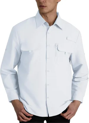 WULFUL Men's Sun Protection Fishing Shirts UPF 50  UV Lightweight Quick Dry Cooling Button Down Shirts for Work Hiking Safari