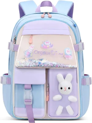 WYCY Backpack for Girls Backpack Cute Quicksand Refrigerator Door School Bag Large Capacity Kawaii Bunny School Backpack (Blue)