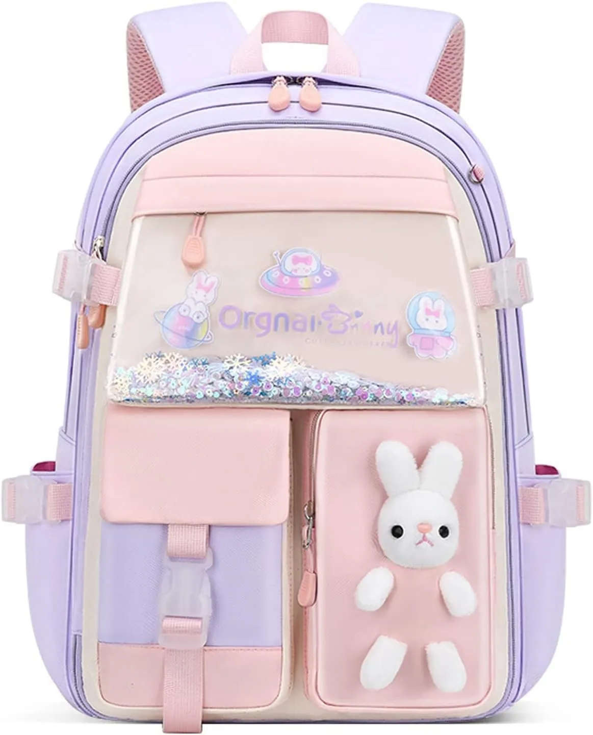 WYCY Backpack for Girls Backpack Cute Quicksand Refrigerator Door School Bag Large Capacity Kawaii Bunny School Backpack (Purple)