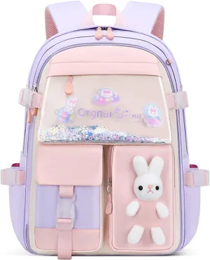 WYCY Backpack for Girls Backpack Cute Quicksand Refrigerator Door School Bag Large Capacity Kawaii Bunny School Backpack (Purple)