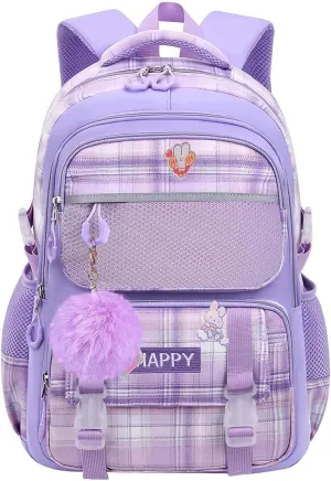 WYCY Kids Backpack School Backpacks for Girls Large Bookbags for Teen Girls Cute Book Bag with Compartments (Lattice Purple)