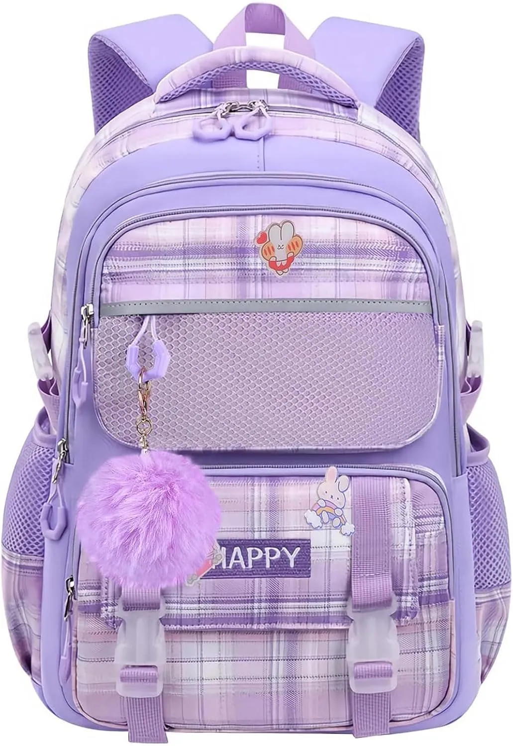 WYCY Kids Backpack School Backpacks for Girls Large Bookbags for Teen Girls Cute Book Bag with Compartments (Lattice Purple)