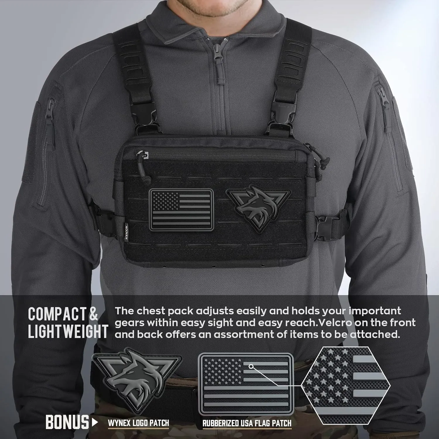 WYNEX Tactical Chest Rig Pack for Men, Running Chest Bag with Front Loop Recon Chest Rigs for Hunting Outdoor EDC