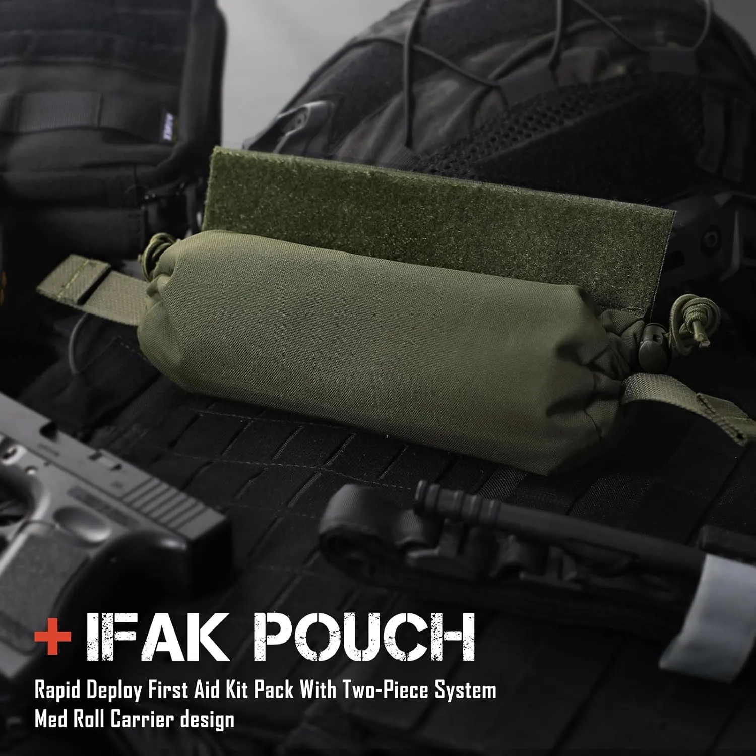 WYNEX Tactical First Aid Drop Dump Pouch, Medical Trauma Roll Up Drop Pouch EMT IFAK Sub Abdominal Carrying Bag with Hook-N-Loop for Chest Rig Vest