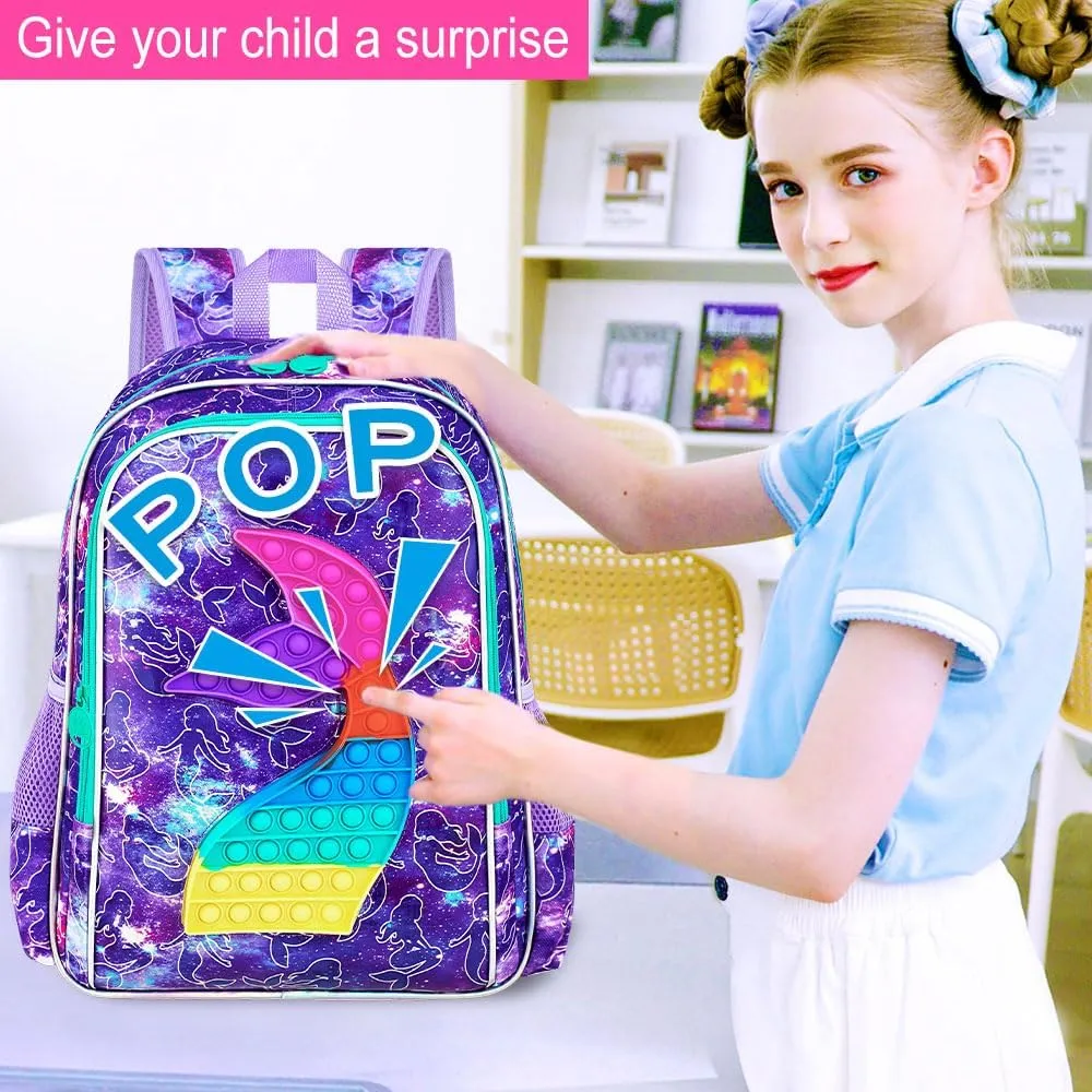 WZLVO Kids Backpack for Girls,Unicorn Mermaid Prechool Elementary Kindergarten School Bookbag and Lunch Box